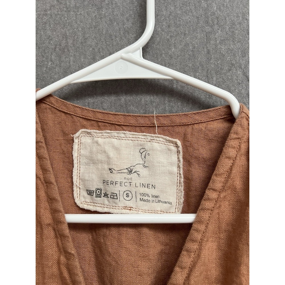 Not Perfect Linen Wrap Short Sleeve Orange Jumpsuit Romper Size S Womens - Picture 3 of 8